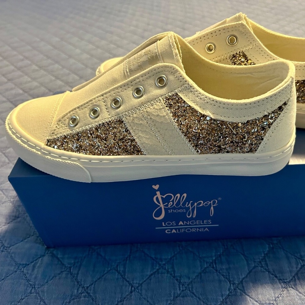 Jellypop Comfort Fit Elite Off-White Glitter Slip on Sneaker